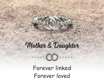 Mother Daughter Linked Ring: Adjustable S925 Silver Gift