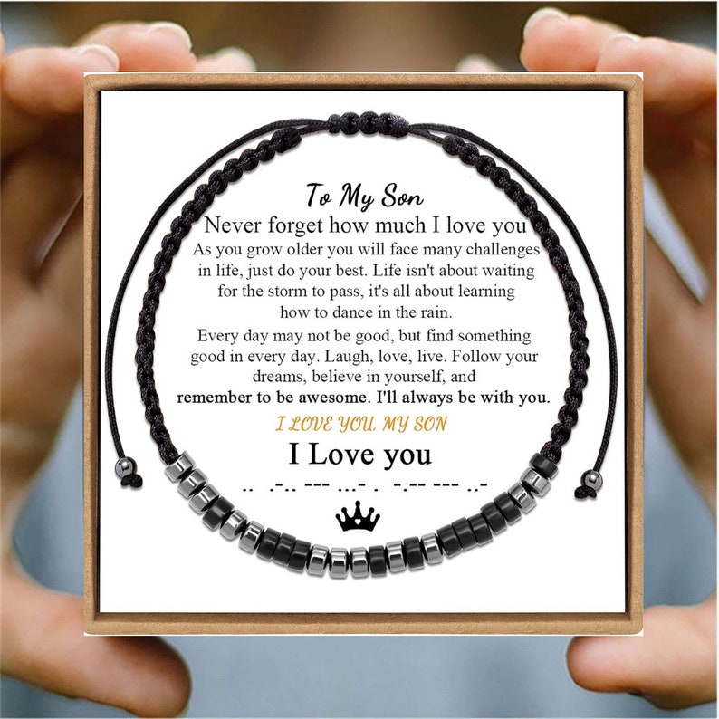 To My Son, I Love You Morse Code Bracelet, Secret Message Bracelet for Men Women, Graduation Gift And Birthday Gift For Son from Mom and Dad image 2