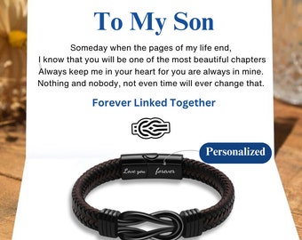 Personalized Leather Infinity Knot Bracelet - Gift for Son/Grandson