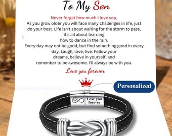 Personalized Leather Bracelet for Men: Engraved Infinity Knot, Birthday Gift