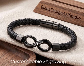 Custom Engraved Leather Cuff for Husband, Personalized Mens Bracelet