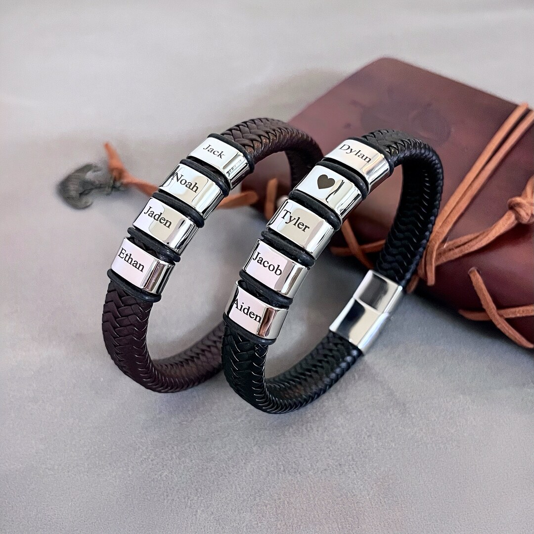 Personalized Mens Bracelets Leather Engraved Bracelet With Any