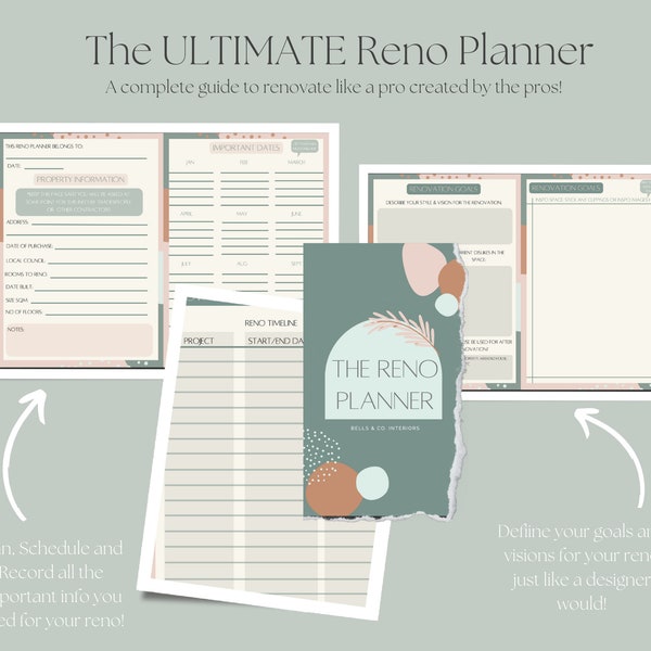The Reno Planner, Home Renovation Planner, Organisation planner, Home Improvement, Printable project planner, DIY Planner, Interior Design