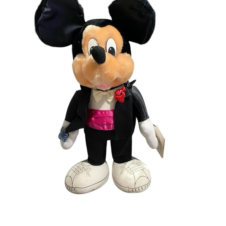 Muñeco de peluche de Mickey Mouse con esmoquin del 60 aniversario, 1988, con etiquetas. imagen 1
