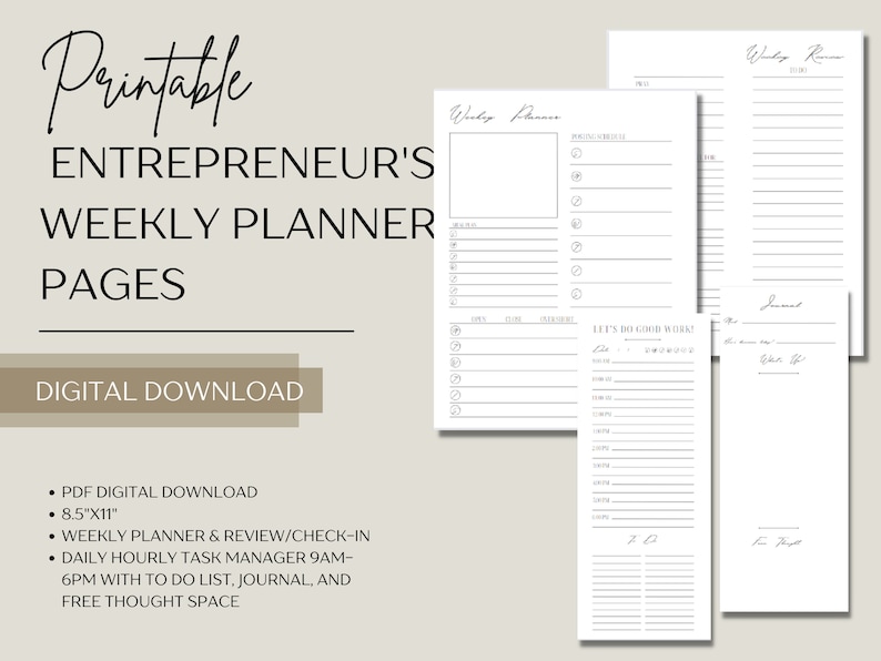 Printable Entrepreneur's Weekly Planner | Small Business Daily Planner ...
