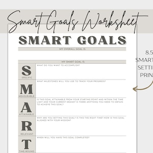 Goal Setting Worksheet | SMART Goals Template | Printable Goals Planner ...