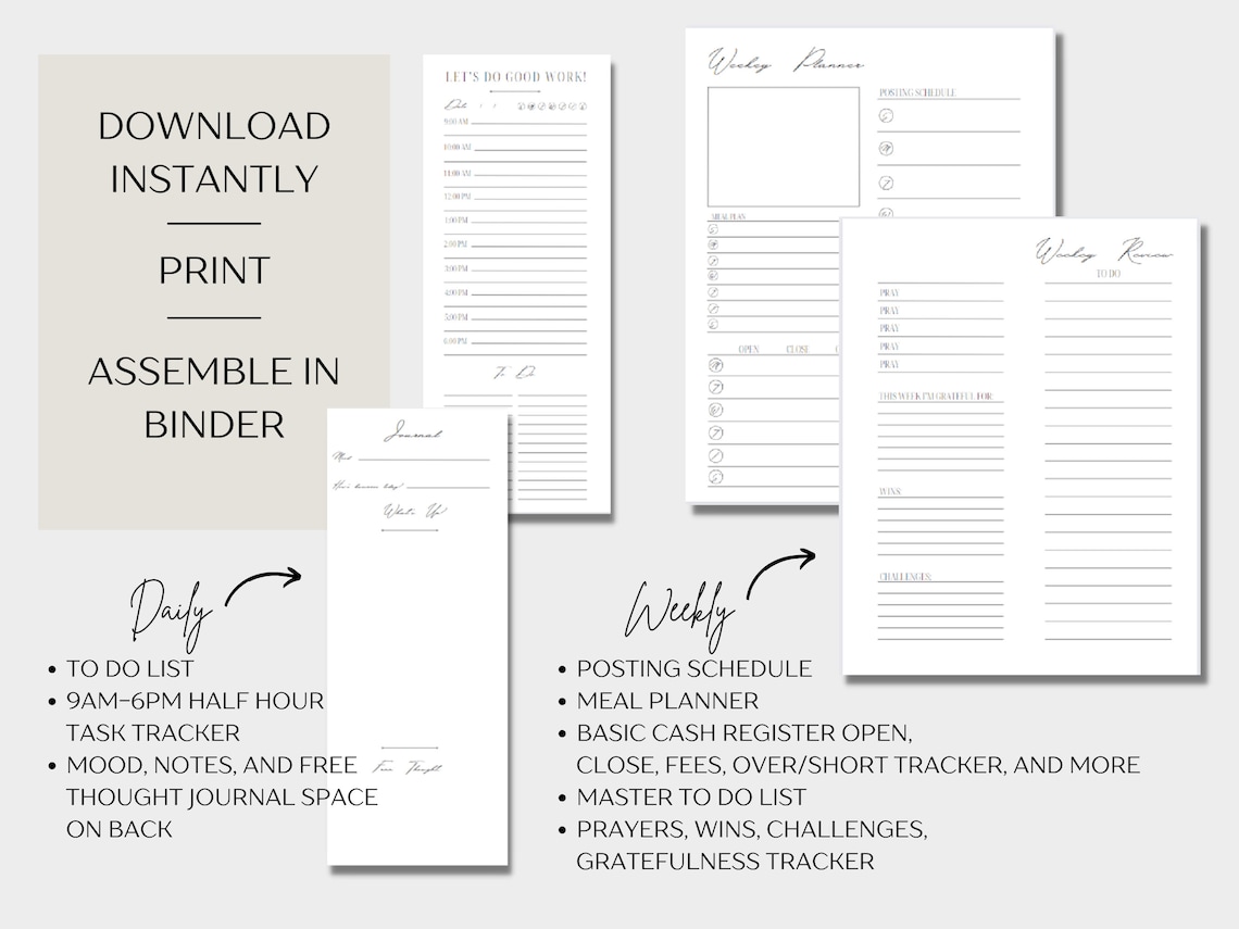 Printable Entrepreneur's Weekly Planner | Small Business Daily Planner ...