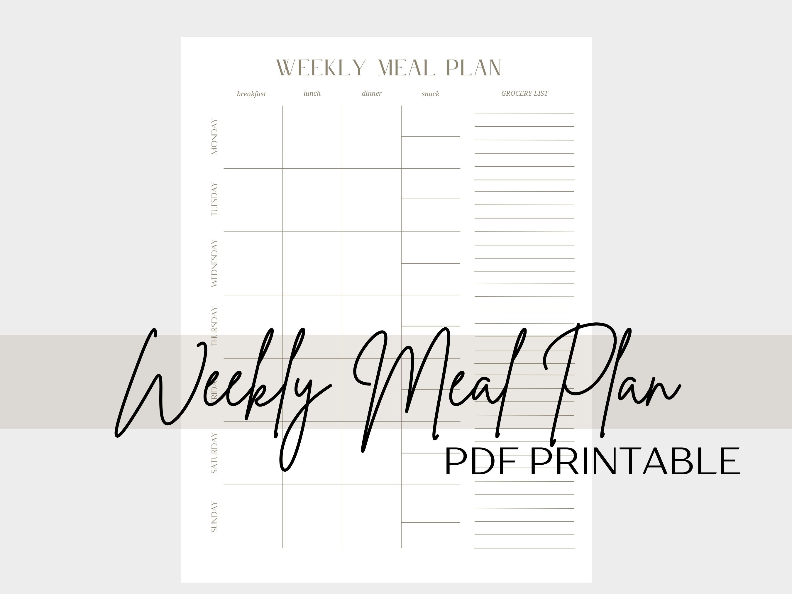 Weekly Meal Plan Printable Food Planner Grocery List Printable