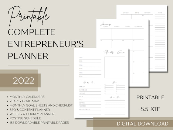 Printable 2022 Ultimate Entrepreneur's Planner | Small Business Planner | Printable PDF US letter 8.5x11 | Home Business Organizer