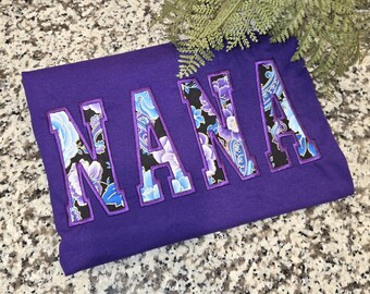 Nana gesticktes T-Shirt: Blumenmuster-T-Stück für Großmutter