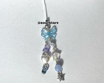 blue glitter bow phone charm / phone strap