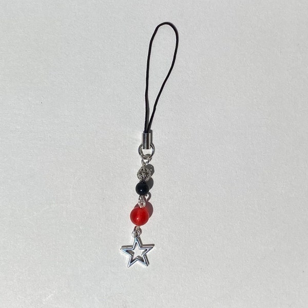 simple star charm phone charm- red, black, silver or pink, black, silver