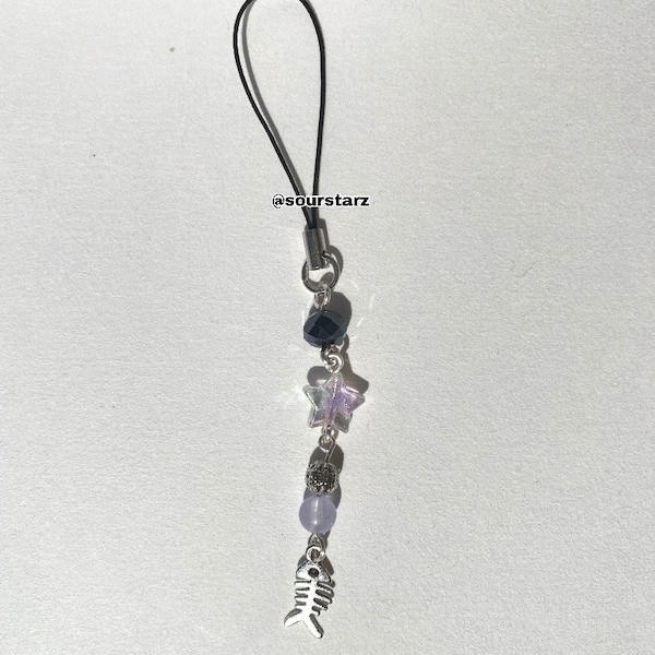 purple fishie phone charm / phone strap/ kpop accessories/ kawaii charms/ beaded jewelry/ pinterest jewelry/ coquette charms
