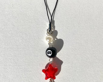 8ball red, black, and white swirl phone charm / phone strap