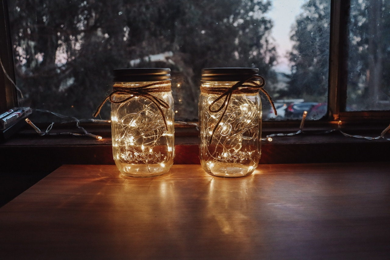 Mason Jars W/ Fairy Lights Rustic Twine Bow Mason Jar Centerpiece