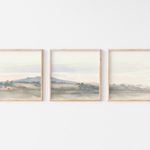 Vintage Mid 18th Century Water Color Landscape Wall Art Set Of Three | Square Wall Hanging Design Art | Digital Printable Art Files | 496