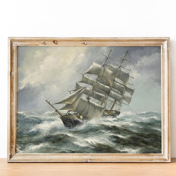 Antikes Schiff Schiff Marine Öl Leinwand Gemälde | Nautische Ozean Welle Wandbehang Kunst | Home Decor DRUCKBARE Digital Download Art | 083