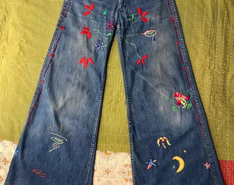 70's Insane Landlubber Embroidered Bellbottoms