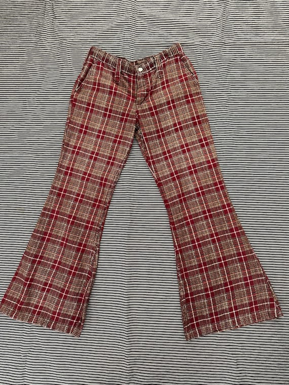 1970's Burgundy Plaid Maverick Bellbottoms