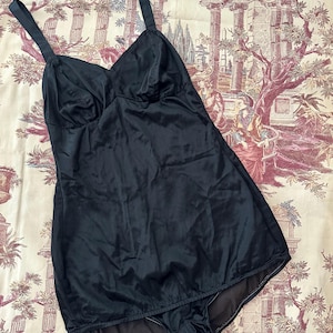 Gorgeous Circa 1940&#39;s Black Satin Playsuit-Swimsuit