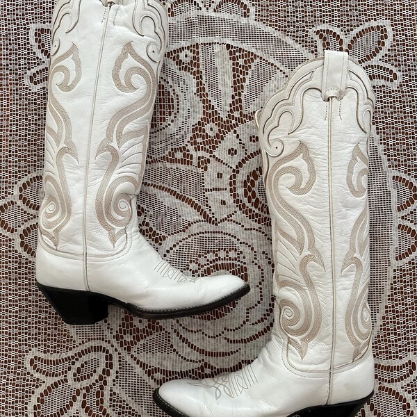 Bottes Cowgirl Vintage Larry Mahan – Taille US 5.5, Cuir Multicolore, Fabriquées Aux USA