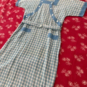 Beautiful 1930&#39;s Blue Plaid Cotton Work Dress