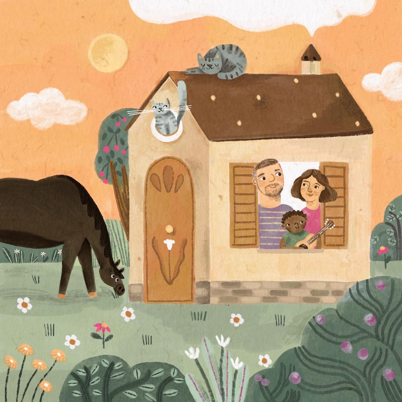 Custom Family or Couple Portrait – Hand-Drawn House Illustration – High-Quality Print – Personalized Gift image 13