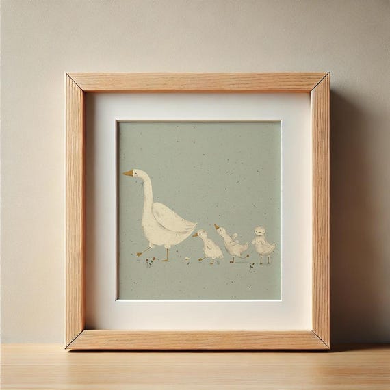 Mother Goose and Ducklings – Nursery Wall Art, Baby Room Decor, Farm Animal Illustration