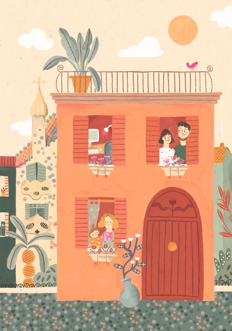 Custom Family or Couple Portrait – Hand-Drawn House Illustration – High-Quality Print – Personalized Gift image 6