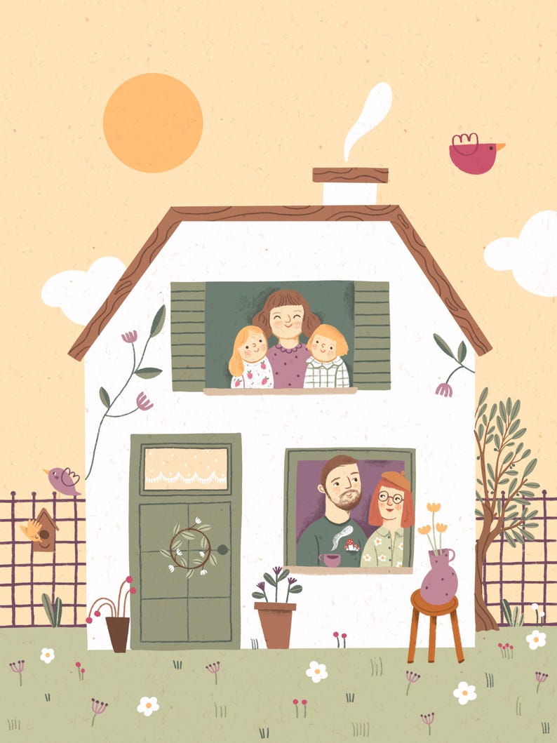 Custom Family or Couple Portrait – Hand-Drawn House Illustration – High-Quality Print – Personalized Gift image 14