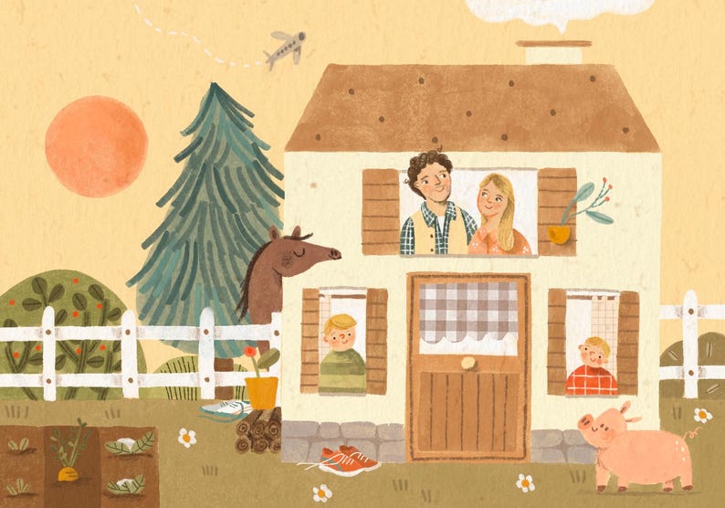 Custom Family or Couple Portrait – Hand-Drawn House Illustration – High-Quality Print – Personalized Gift image 8