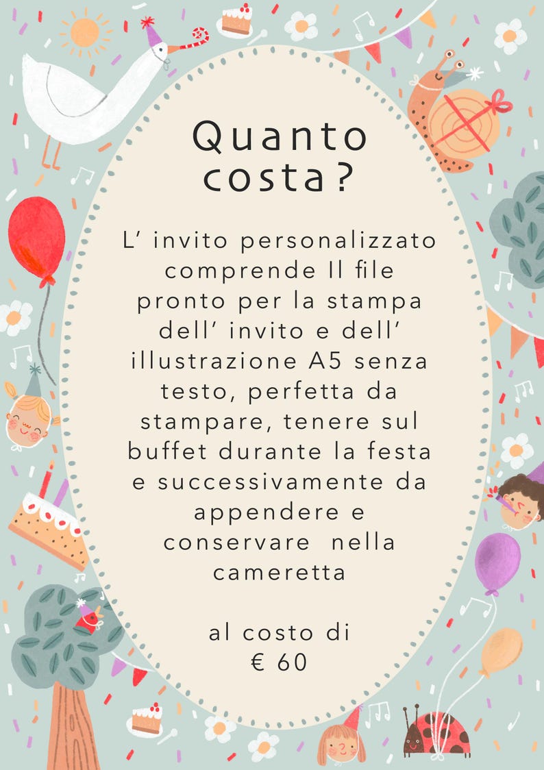 Custom Hand-Drawn Birthday Invitation – Personalized Kids Party Invite – Illustration – Printable Birthday Card image 9