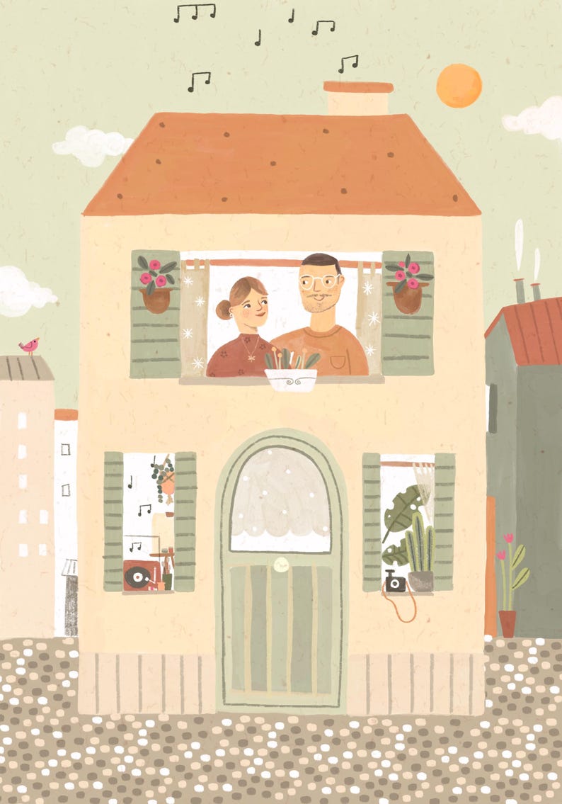 Custom Family or Couple Portrait – Hand-Drawn House Illustration – High-Quality Print – Personalized Gift image 12