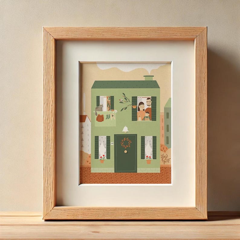 Custom Family or Couple Portrait – Hand-Drawn House Illustration – High-Quality Print – Personalized Gift image 7
