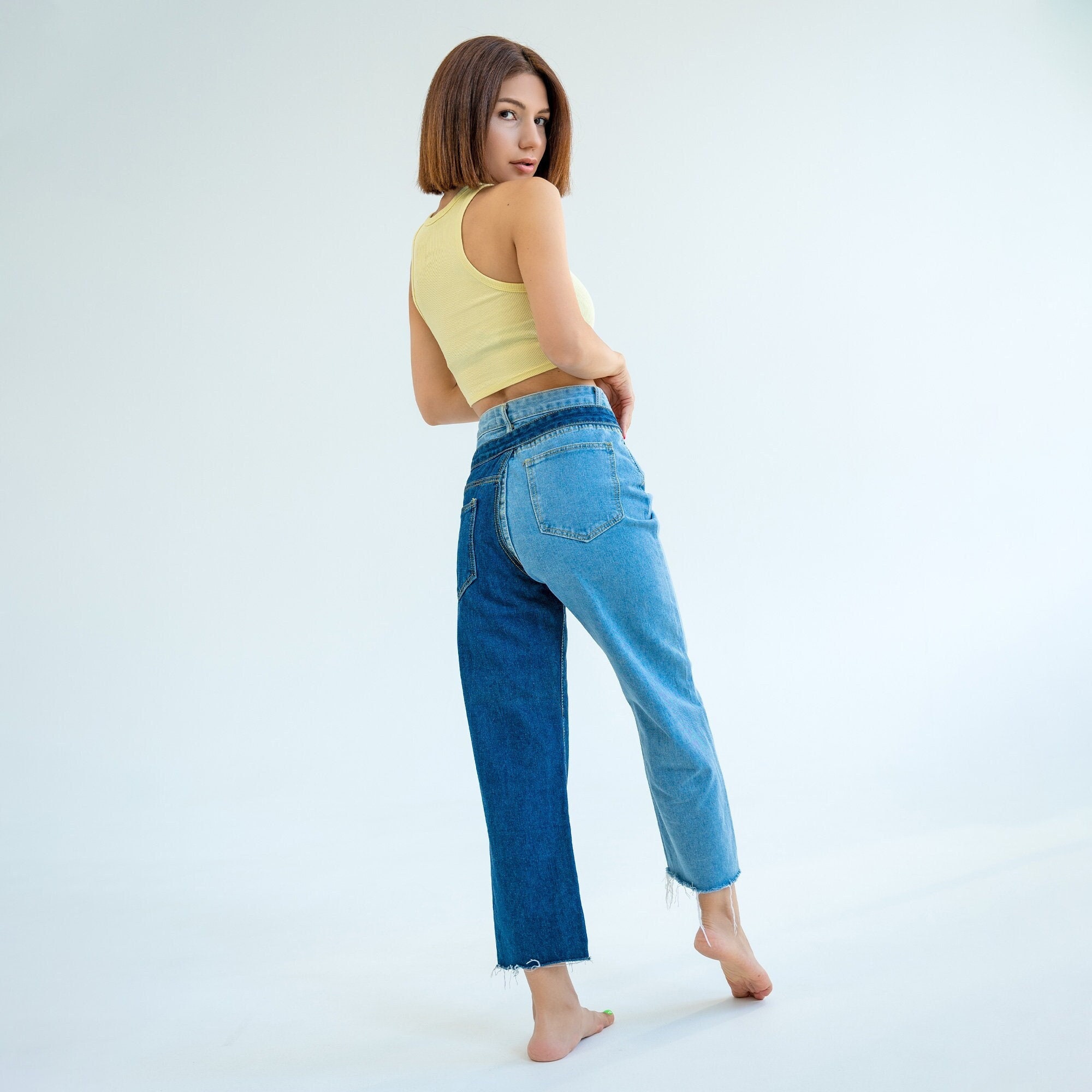 Two Tone Teal and Dark Blue Slim Fit Tall Pants – Dellez Tall Fashion LLC