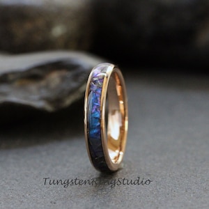 Alexandrite Crushed Wedding Ring, 4mm Changing Color Ring, Rose Gold Black Yellow Silver Gray Tungsten Wedding Ring, Mens Ring  Custom Order