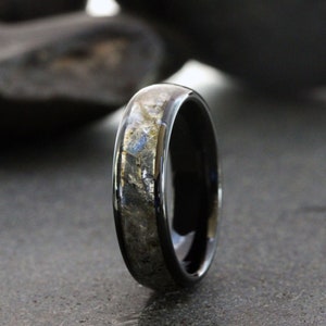 Labradorite Wedding Ring, Black Ring, Rose Gold Black Yellow Silver Gray Tungsten Wedding Ring, Mens Ring, RedFlame Jewelry