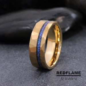 Gold Alexandrit Crushed Ehering, Hammerschlag Schwarz Rose Schwarz Gelb Silber Grau Wolfram Hochzeit Herrenring Custom Order