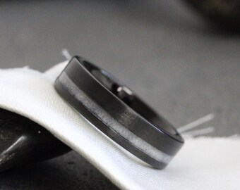 Men Black Wedding Dress Fabric Inlay Ring, Tungsten wedding men Band