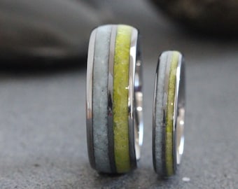 Peridot Aquamarine Wedding Ring, tungsten band