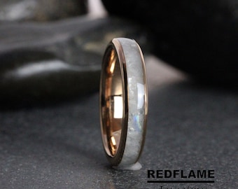 Rainbow Moonstone Ring, Rose Gold Moonstone Wedding Ring, Women Ring Black Yellow Silver Gray Tungsten Wedding Ring, Mens Ring, Custom Order