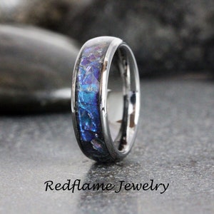 Anillo de bodas de alejandrita pulida y triturada, color gris plateado, anillo de tungsteno rosa, negro, amarillo y gris, para hombre, pedido personalizado, para mujer.