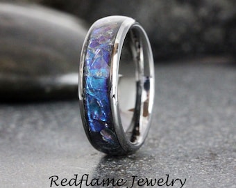Polished Alexandrite Crushed Wedding Ring, Silver Gray Changing Color Ring Rose Black Yellow Gray Tungsten Mens Ring Custom Order Women Band