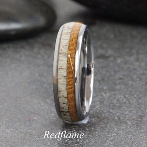 Deer Antler Ring, Elk Moose Wood Whiskey barrel Wedding Ring, Tungsten Wedding Ring, custom order