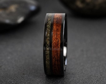 Sand Koa Wood tungsten ring, your beach sand, soil ring