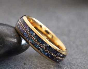 Alexandrite Meteorite Braid Tungsten wedding ring