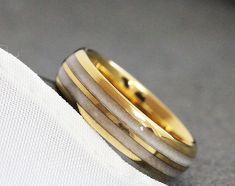 Wedding Dress Fabric Double Inlay Ring, Custom Tungsten Wedding Band