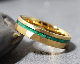 Smaragd Gold Wolfram Ring Custom Order gehämmert Band