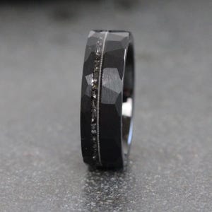 Guitar String Meteorite Wedding Ring Rose Gold Yellow Silver Black  Band Tungsten Black Gray, custom order