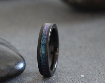 Thin 4 mm Alexandrite Black Sandblasted Ring, Tungsten Wedding Mens Women ring
